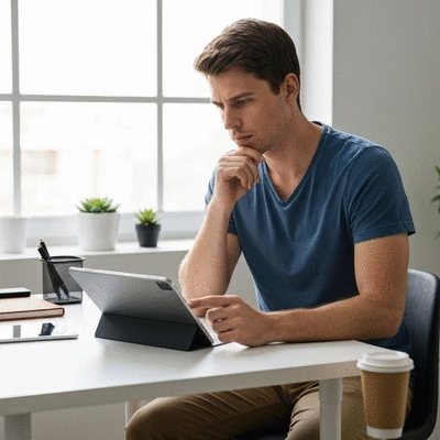 Personne comparant des devis de serruriers sur une tablette