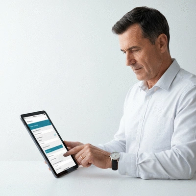 User submitting online form on tablet