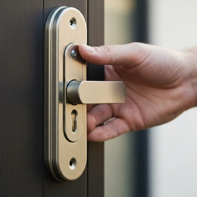Person inspecting a high-security door lock