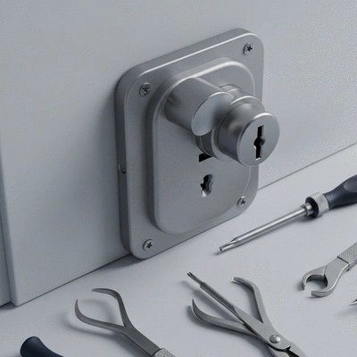 Gros plan d'une serrure de porte moderne avec des outils de serrurier, ambiance professionnelle