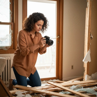 Personne prenant des photos de leur domicile après un cambriolage pour documenter les preuves
