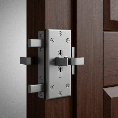 Modern multipoint lock mechanism on a door, close-up, high security