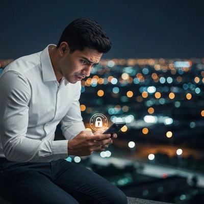 Personne utilisant son téléphone la nuit pour appeler un serrurier
