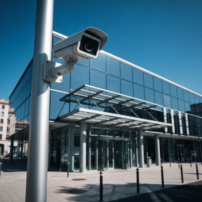 Security camera monitoring a commercial entrance in Marseille