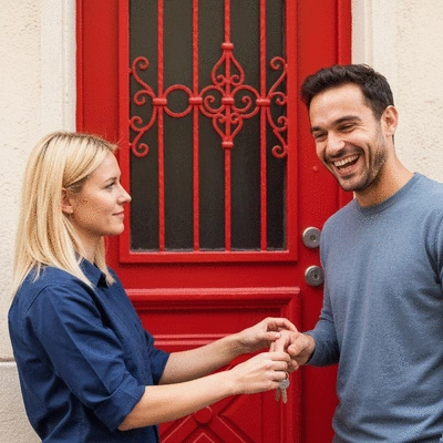 Serrurier remettant les clés à un client satisfait après une intervention d'urgence