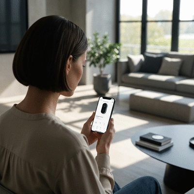 Personne utilisant une application mobile pour contrôler une serrure connectée
