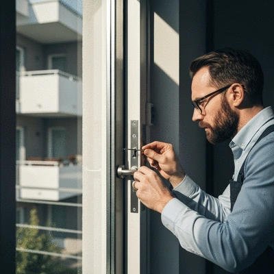 Expert serrurier examinant une serrure de porte d'entrée à Marseille