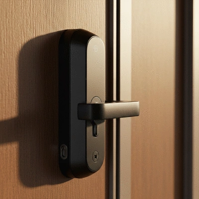 Gros plan d'une serrure électronique moderne sur une porte d'entrée