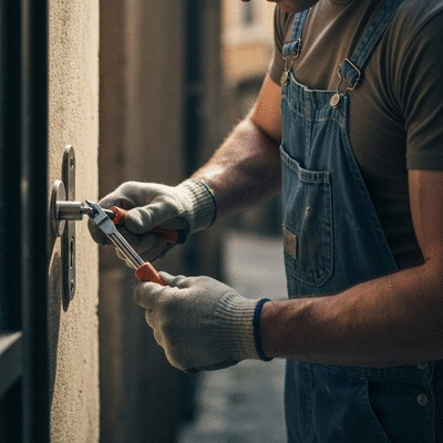 Serrurier utilisant des outils pour réparer une serrure