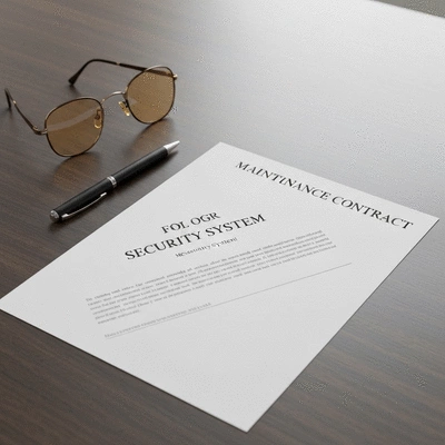 Gros plan sur un contrat de maintenance pour systèmes de sécurité