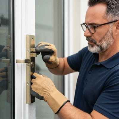 Serrurier installing a multipoint lock on a door in Marseille