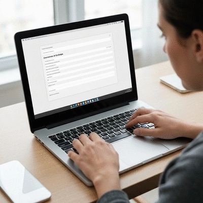 Personne remplissant un devis en ligne sur un ordinateur portable
