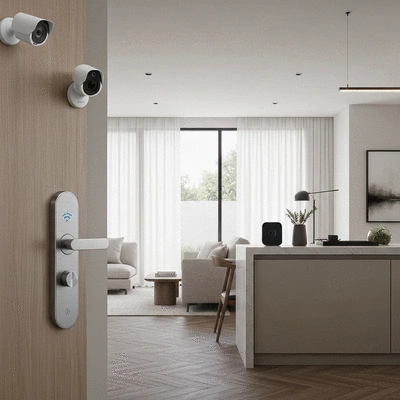 Maison intelligente avec serrure connectée intégrée à d'autres appareils
