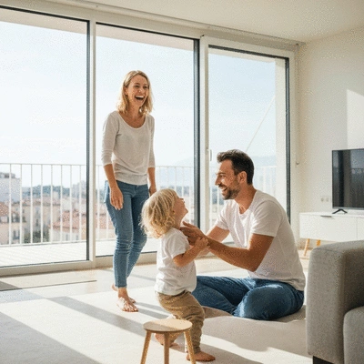 Famille se sentant en sécurité dans leur maison moderne à Marseille