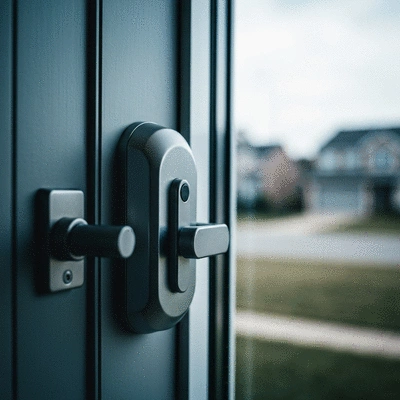 Gros plan sur une serrure moderne et sécurisée sur une porte d'entrée