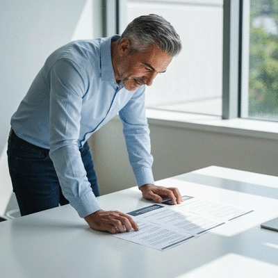 Personne comparant plusieurs devis de serruriers sur une table, illustrant la comparaison des offres