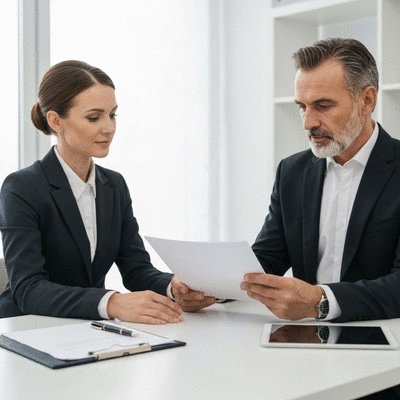 Client discutant d'un contrat de serrurerie avec un professionnel