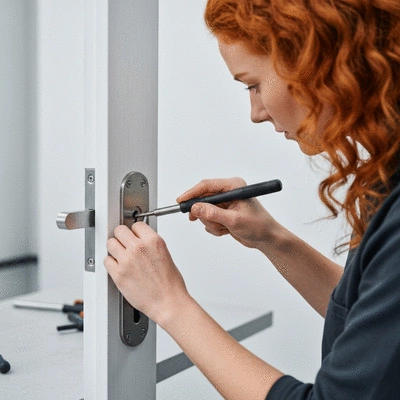 Serrurier utilisant des outils spécialisés sur une serrure