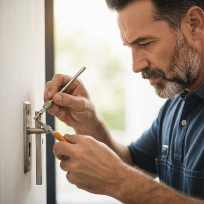 Serrurier réparant une serrure de porte